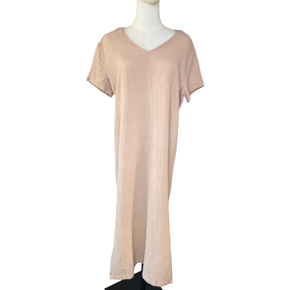 Jenni Kayne Beige Cotton Gauze Maxi Dress Minimalist Short Sleeve Size S Neutral